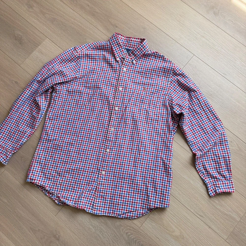Ralph Lauren Mens XL Classic Fit Gingham Button Down Shirt Red White Blue Pony - Picture 3 of 9